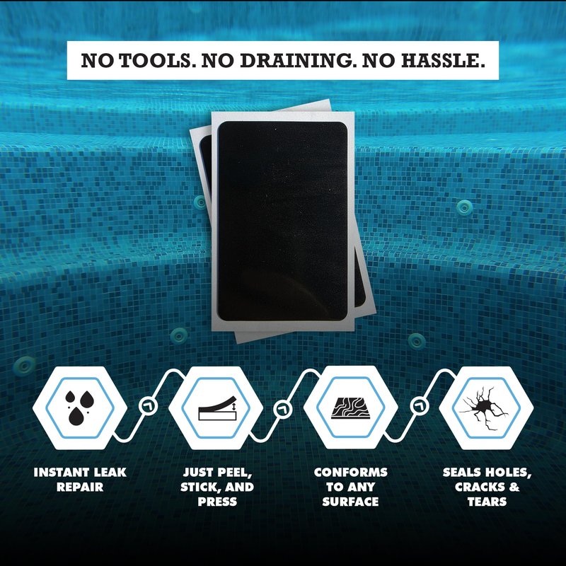 Burro Adhesives 10-Pack Waterproof Clear Pool Tape Patches - Professional Grade PVC Repair Kit with 2.75" x 4" Heavy Duty Patches for Commercial & Residential Vinyl Pools, Works Underwater & Dry