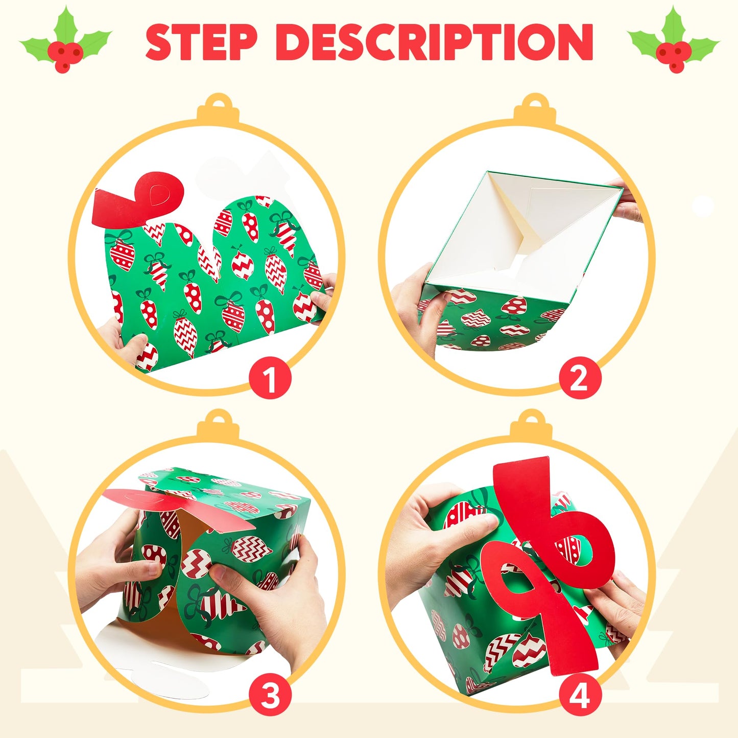 JOYIN 24 PCS 3D Christmas Goody Gift Boxes with Bow for Holiday Xmas Goodie Paper Boxes, School Classroom Party Favor Supply, 6” x 6” x 5.5” 8 Designs Candy Treat Cardboard Cookie Box for Gift Giving