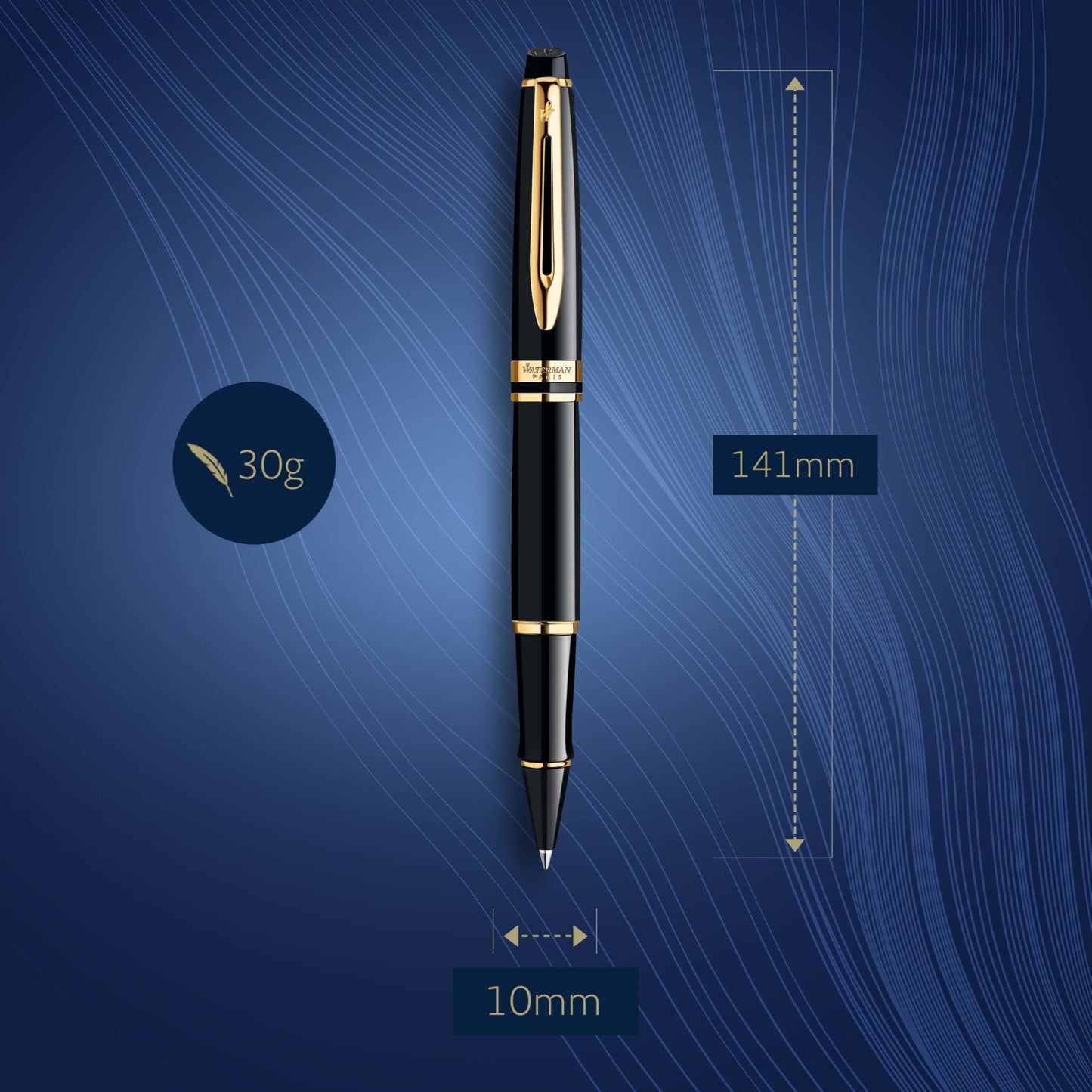 Waterman Expert Rollerball Pen, Gloss Black with 23k Gold Trim, Fine Point, Black Ink, Luxury Pen in Gift Box, Great Gift for Coworker