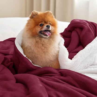 Bedsure GentleSoft Sherpa Fleece Blankets King Size for Bed - Thick and Warm Throw for Women, Soft Fuzzy Plush King Christmas Blanket for Winter, Burgundy, 108x90 Inches