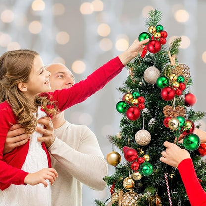 8 Pcs Christmas Ball Tree Picks 7.87 Inch Red Green Gold Christmas Ornaments Picks Xmas Tree Toppers Decorations for Xmas Floral Vase Fillers Wreath Stairs Garland Decoration Supplies