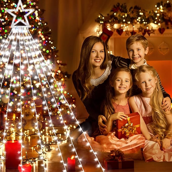 Christmas String Lights Outdoor Decoration 317 LED Star Fairy String Lights 11 Modes & Waterproof for Party Wedding Patio Yard New Year Holiday Indoor Outdoor - Cool White + Multi-Colored