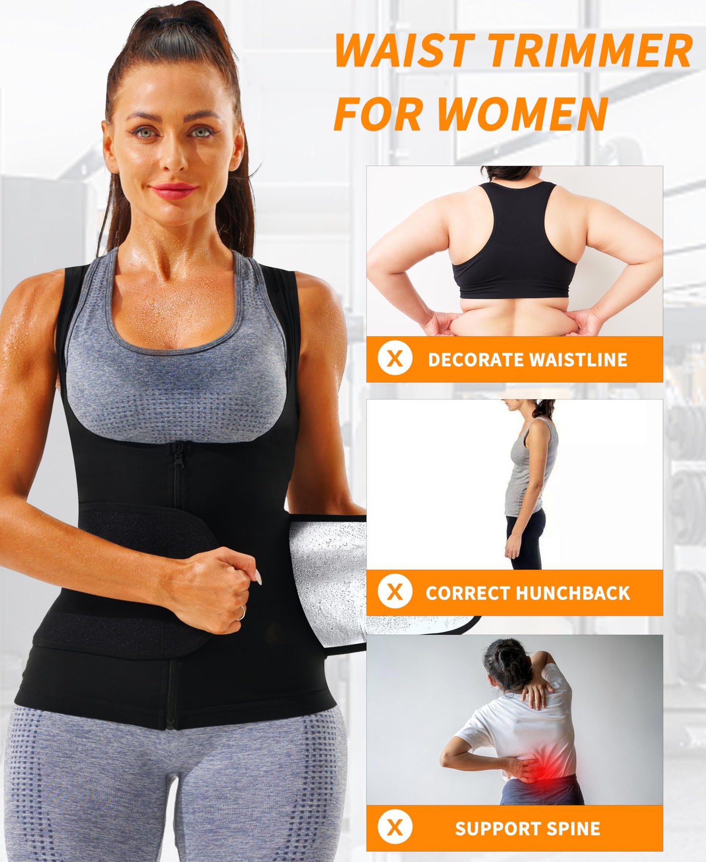 LMCOB Sauna Vest for Women Sauna Waist Trainer Vest Workout Sweat Vest with Zipper Heat Trapping Sauna Suits(LYBH20023-07-XXL)