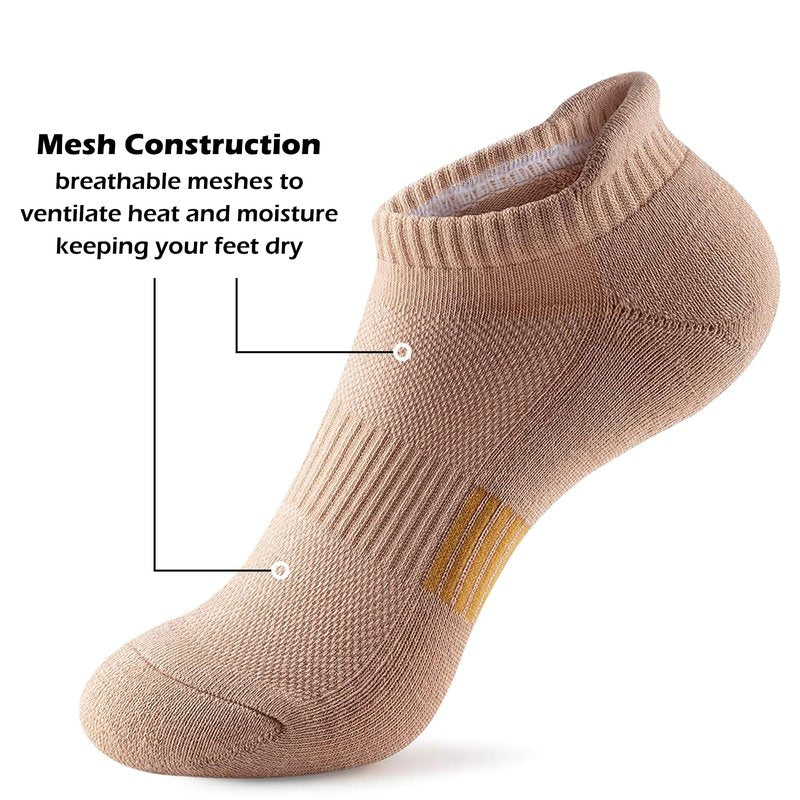 Gonii Ankle Socks Womens Running Athletic No Show Socks Cushioned 5-Pairs Nude