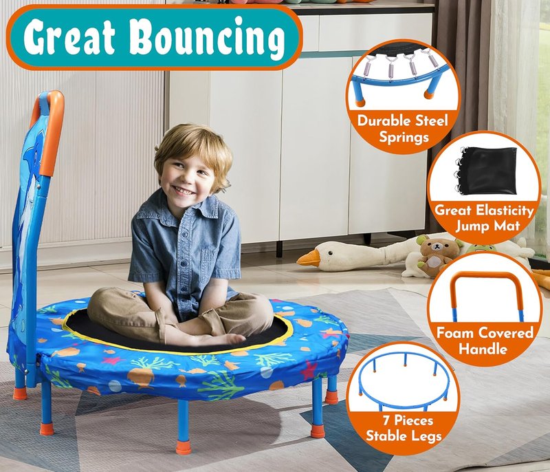 Kids Trampoline - 36-Inch Indoor/Outdoor with Handle Bar & No-Gap Jumping Mat | Safe Bounce Trainer for Toddlers 1-6