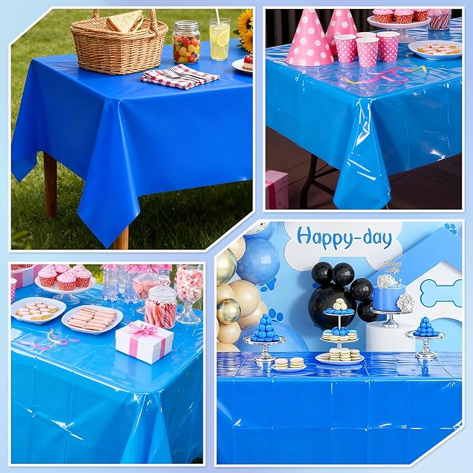 6 Packs Royal Blue Disposable Tablecloth Plastic Waterproof Tablecloths 54 x 108 Inch Rectangle Table Cover for Birthday Parties,Anniversary,Graduation Party,Camping,Outdoor Picnic