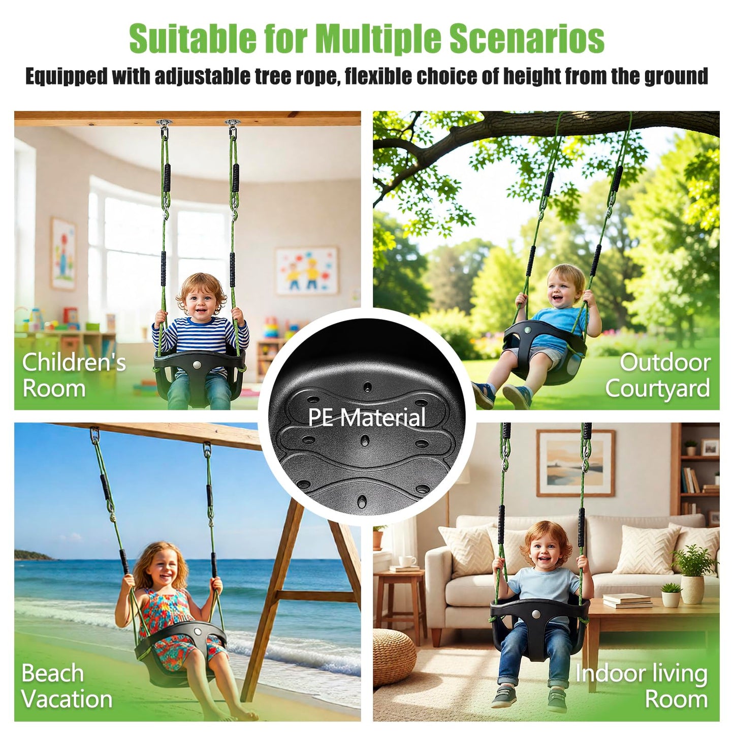 Dakzou Jungle Gym High Back Full Bucket Toddler Swing Seat Upgraded Heavy Duty with Finger Grip Chain Fully Assembled Swing Set Accessory，Black