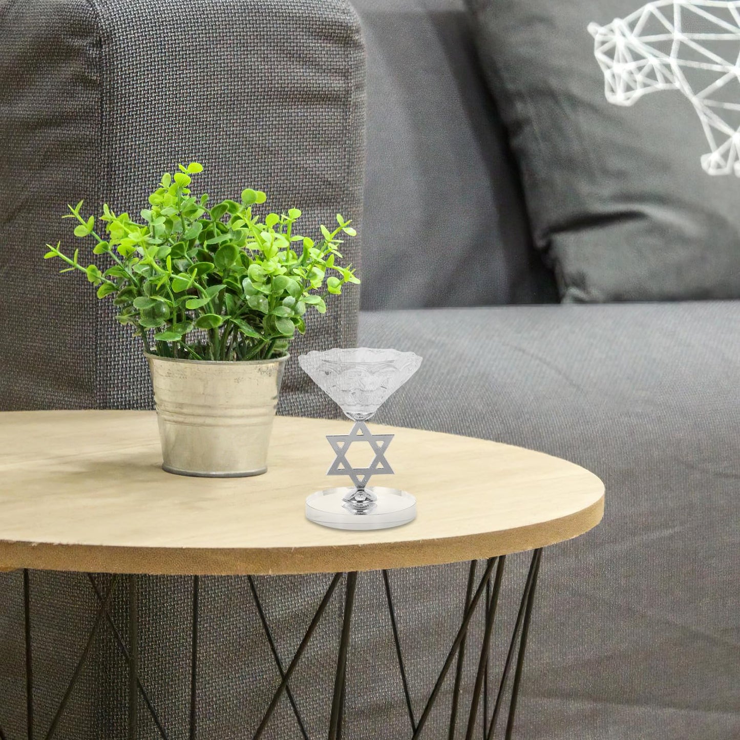 RUNROTOO Crystal Star of David Candle Holder - Hanukkah Candlestick - Decorative Tabletop Ornament - Jewish Religious Menorah Centerpiece - Pillar Candle Stand