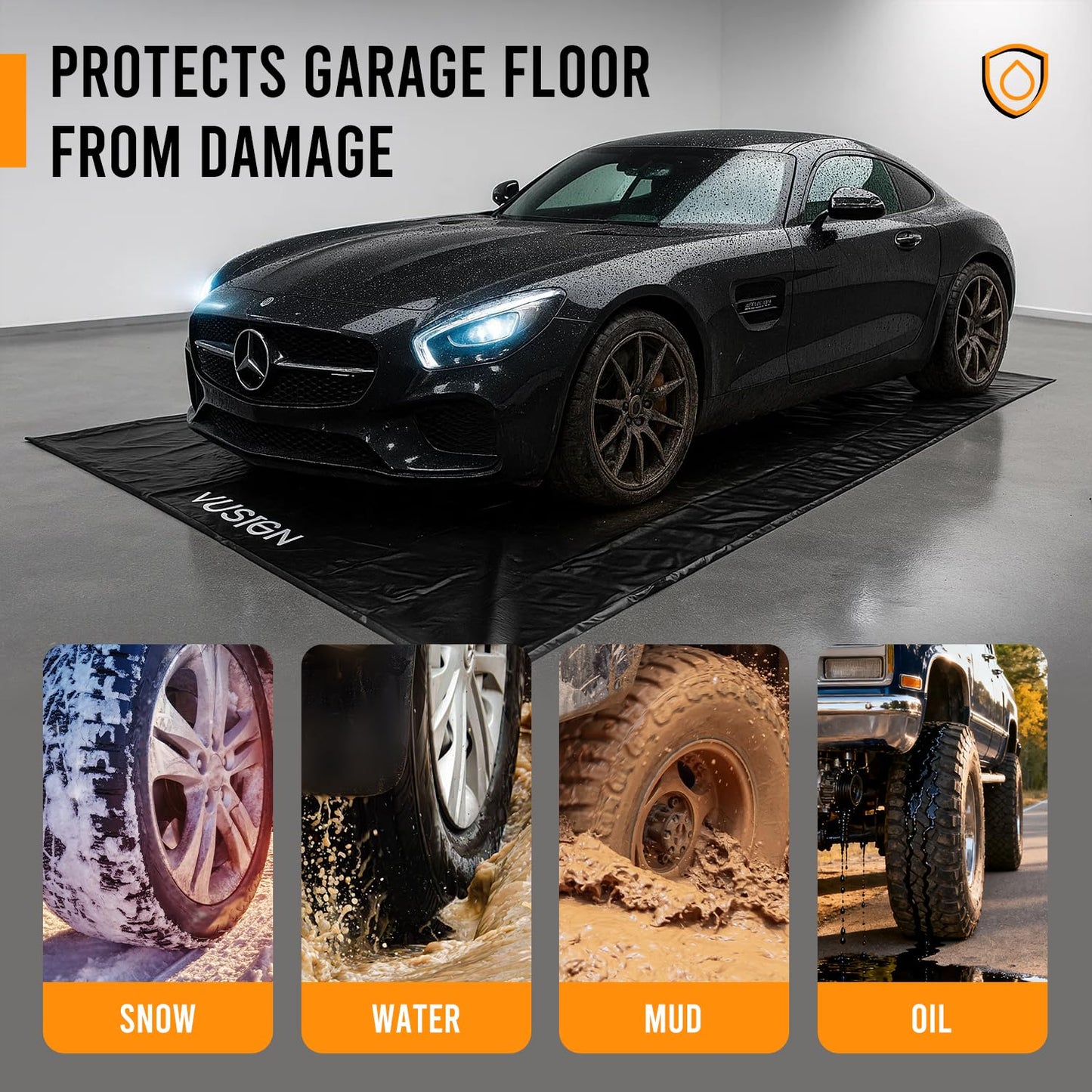VUSIGN Containment Mat, 7'9"x16' Non-Slip Garage Floor Mat, Heavy Duty Waterproof Garage Protection from Snow Rain Mud for Cars SUVs Trucks