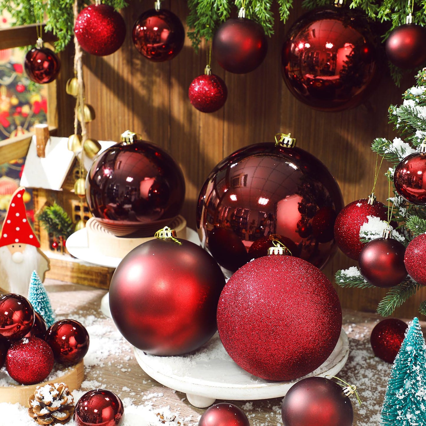Marsui 24 Pcs Giant Christmas Balls Ornaments Extra Large Outdoor Cherry Christmas Ornament 8'' 6'' 3'' 2'' Large Xmas Balls Bulk Plastic Shatterproof for Xmas Tree Lawn Yard Porch (Frosted and Shiny)