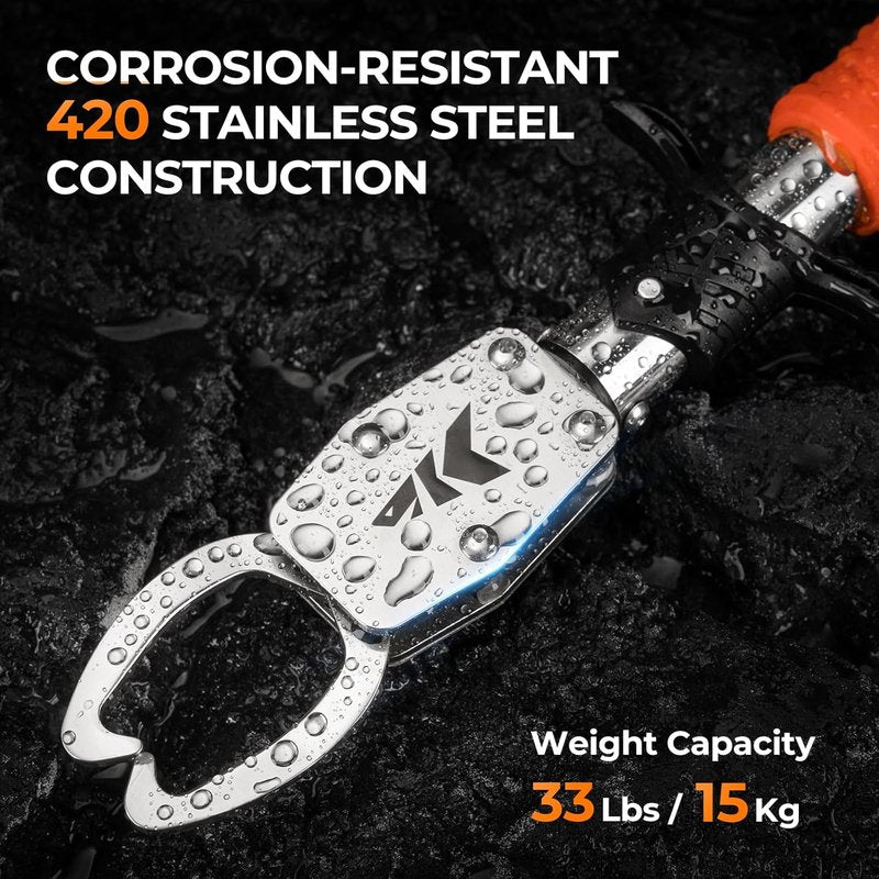 KastKing Paradox 9" Lip Grip - Corrosion-Resistant Stainless Steel Fish Landing Tool with Non-Slip Handle & Adjustable Wrist Strap