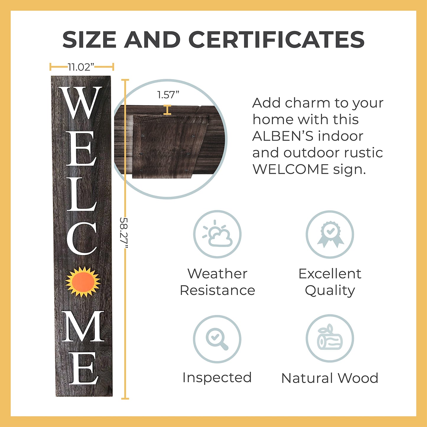 Extra Large 5FT Premium Wooden Interchangeable Welcome Sign for Front Door Porch Sign - 5 ft (58 x 11 Inch) 8 Magnetic Seasonal Tiles, Fall Porch Signs, Holidays and Seasons, Weather Resistance Standing welcome sign Outdoor and Indoor (Gray)