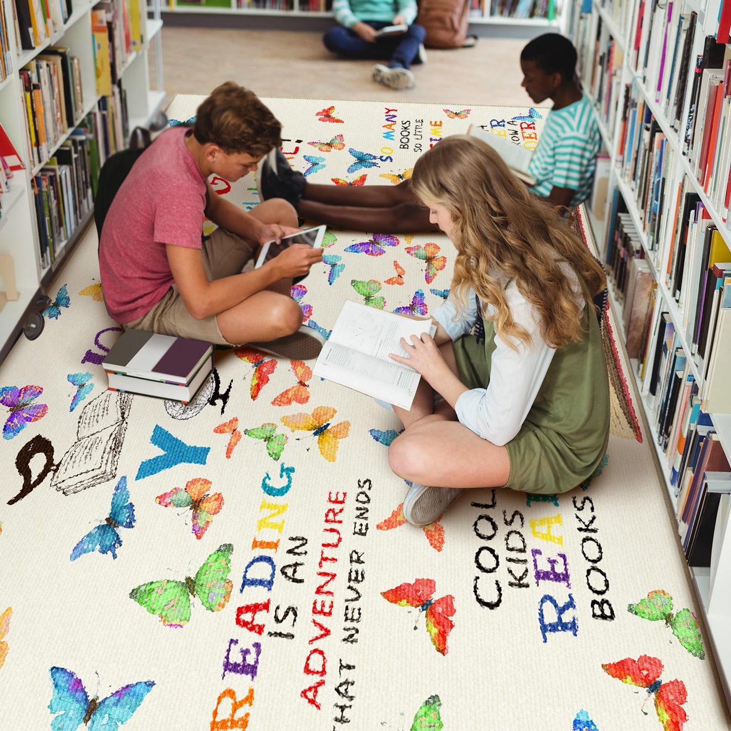 Teenyyou 5 x 3.3 ft Large Classroom Rug Elementary Reading Educational Area Rug Kids Room Children Classroom Carpet Playroom Learning Colorful Square School Decor Seating Carpet 7 Seats