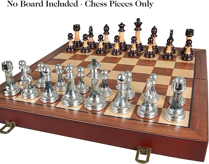 Vamslove Heavy Weighted Acrylic Chess Pieces Only with Leather Base-3.5'' King with Storage Slots-Extra 2 Queens-34 Staunton Tournament Chessmen for Chess Set or Replacement of Missing Pieces