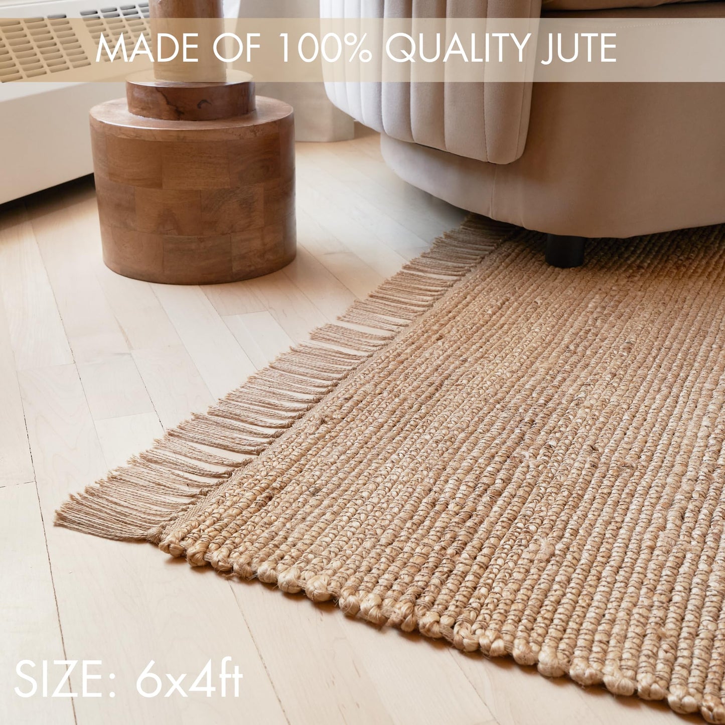 KIBAGA Beautiful Jute Area Rug for Your Home - This Natural 4x6 ft Hand Woven Rug Fits Perfectly Into Your Entry Area, Kitchen Or Living Room - Modern Braided Mat Enhances Any Boho/Farmhouse Decor