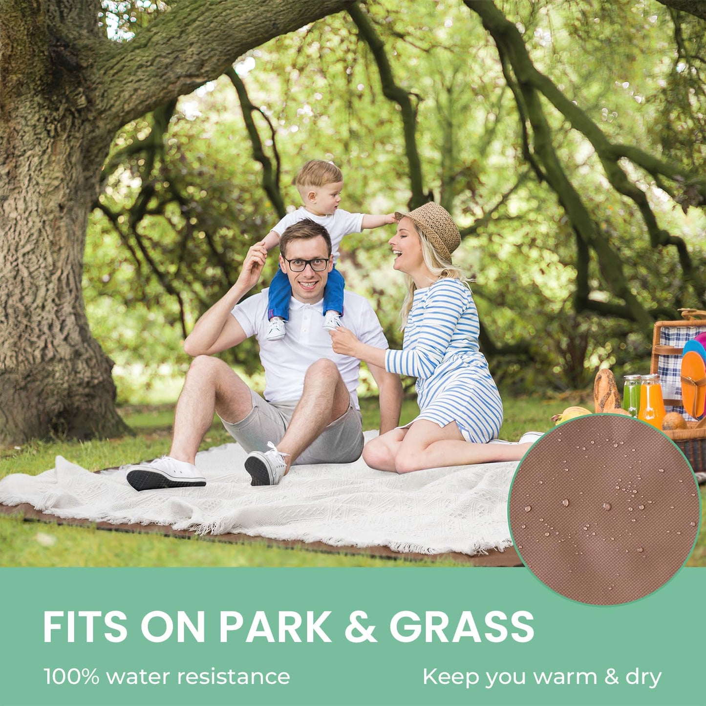 Tiny Land Picnic Blankets, 2 in1 Double Layer Waterproof Mat + Blanket, Foldable Beach Mat,Outdoor Blanket, Portable Camping Blanket, Extra Large Beach Mat, for Camping Park Beach Grass
