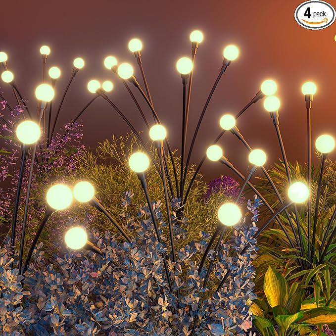 Solar Lights Outdoor - Upgraded 4-Pack of 32 LEDs Solar Garden Lights,IP65 Waterproof Outdoor Decor Solar Firefly Light for Yard,Pathway Decoration,Unique Gifts for Women and Grandma