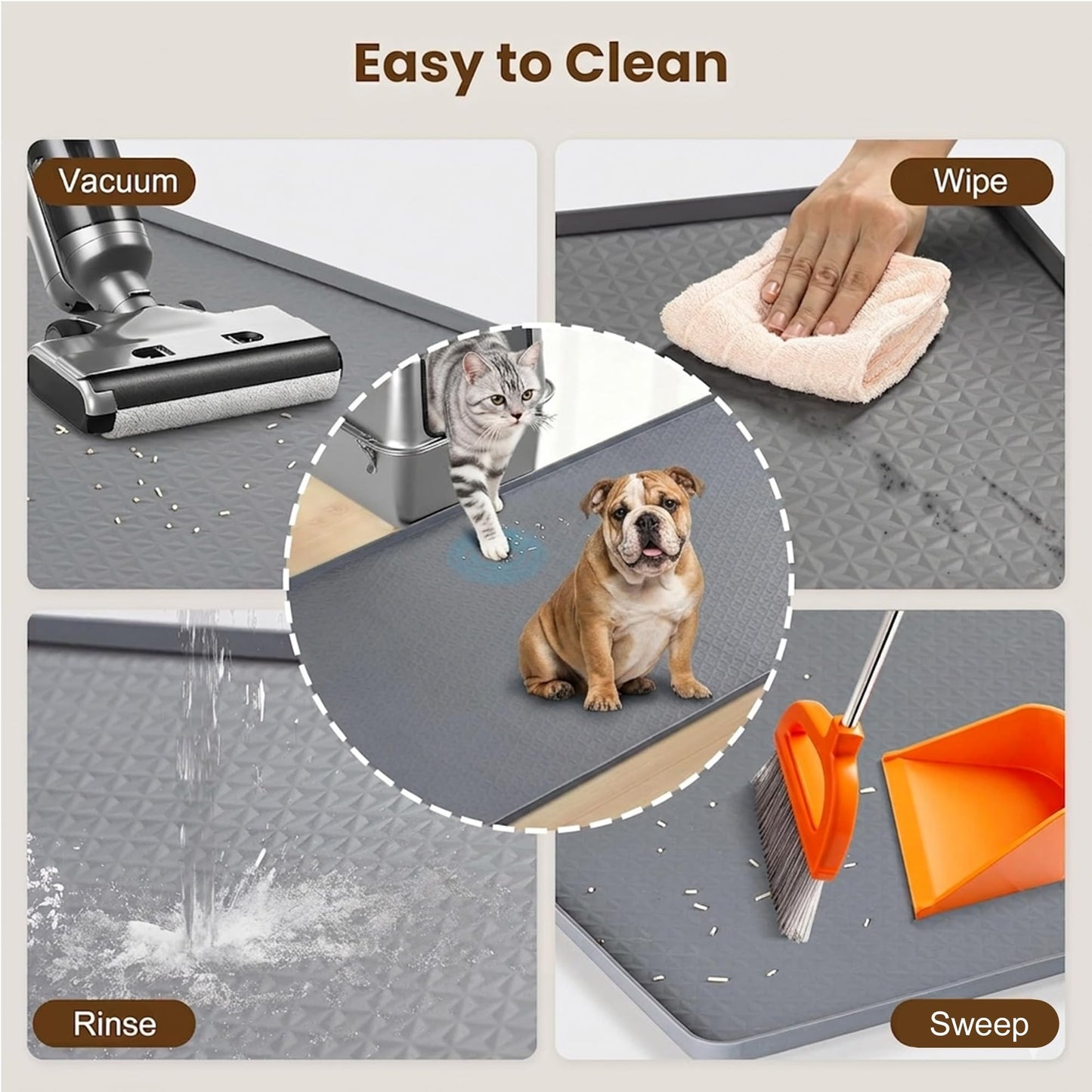 Aothey Dog Pee Pad Holder & Cat Litter Mat, XXL 51''×25.6'', Waterproof Floor Silicone Mat for Pets, Easy to Clean, Soft on Paws (Dark Grey)