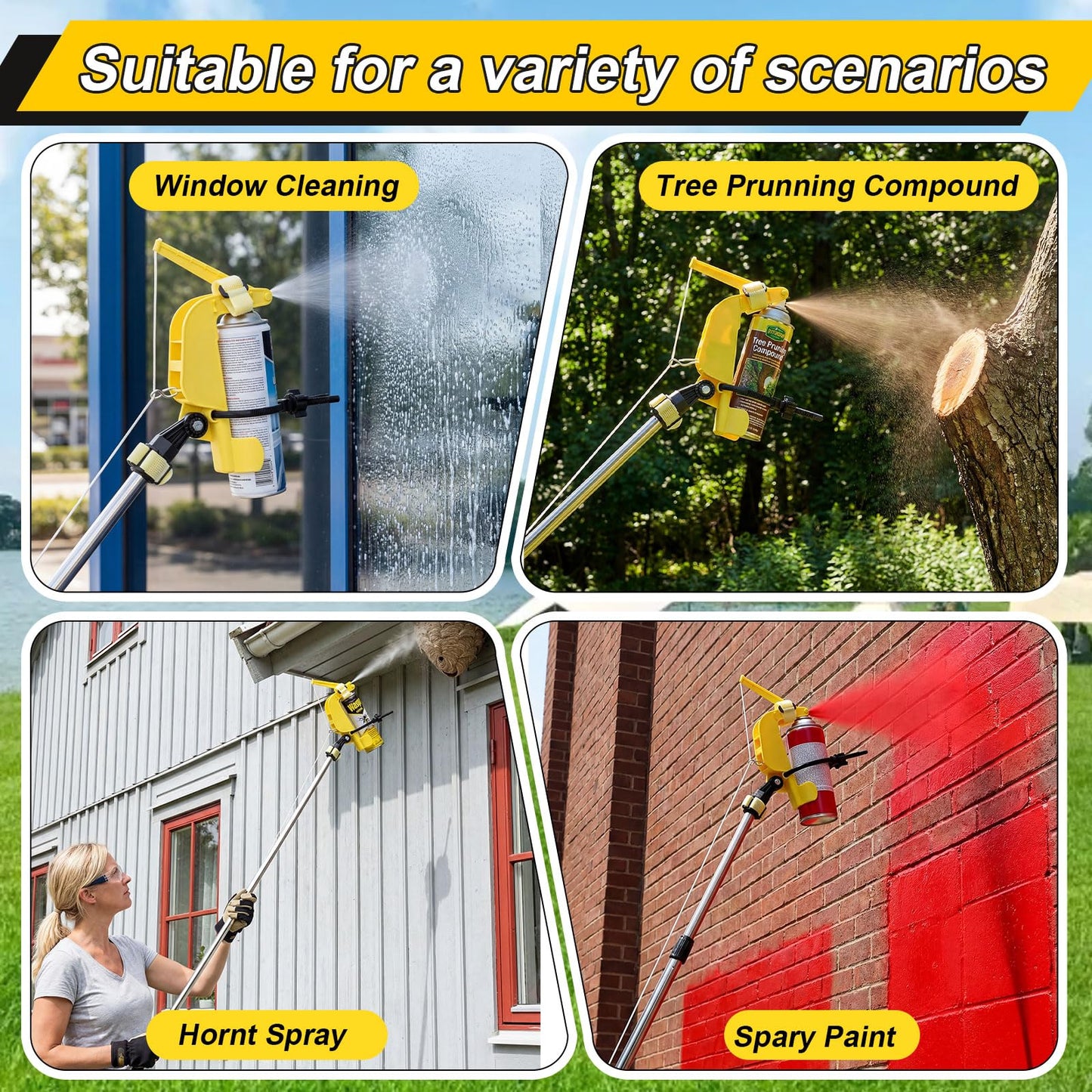 Novabright 2 Pcs Spray Can Extension Pole Adapter - Adjustable Angle Aerosol Can Trigger Handle with Pull Cord - High Reach Tool for Wasp Hornet Sprayer, Carpenter Bee Dusting & Painting (Yellow)