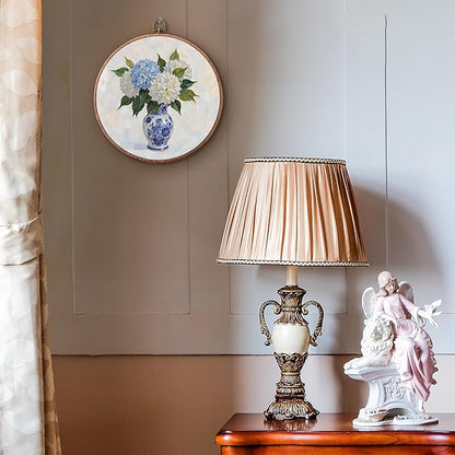 Threegoat Chinoiserie Spring Floral Framed Round Wall Art,Blue and White Hydrangea Flowers Wall Art Decor for Bedroom,Vintage Wall Hanging Decor for Grand Millenial Grandmillennial Home - A05