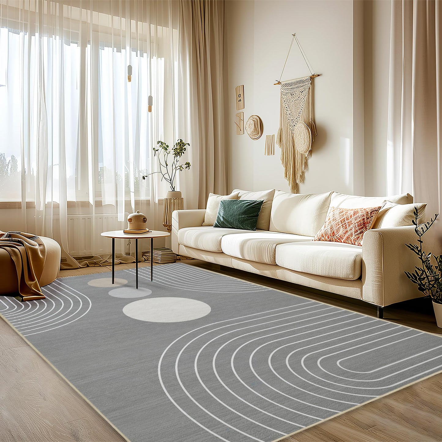 Area Rug 6x9 Boho Modern Minimalist Geometric Abstract Rug Grey Mid Century Modern Rug for Living Room Machine Washable Non-Slip Printed Low Pile Indoor Carpet for Bedroom Dining Room Office Gray
