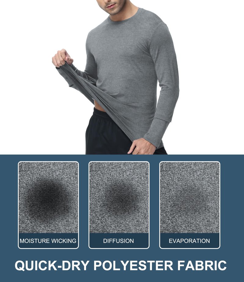Kinglaman 6 Pack Men Dry Fit Workout Long Sleeve Athletic Gym UPF 50+ SPF UV Sun Protection Quick Dry Lightweight Shirts 1 Black 1 Gray 1 Heather Gray 1 Blue 1 Red 1 Green XX-Large