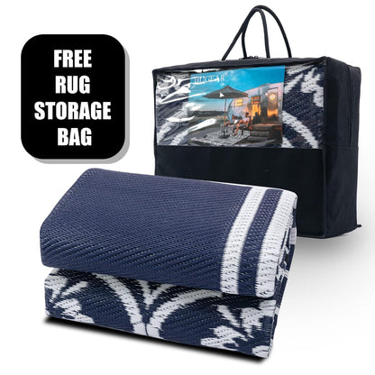 HUGEAR Outdoor Patio Rug 5'x8' Waterproof Outside Area Rugs Blue Reversible Plastic Straw Carpet for RV Deck Camping Entryance Porch Picnic Balcony Beach