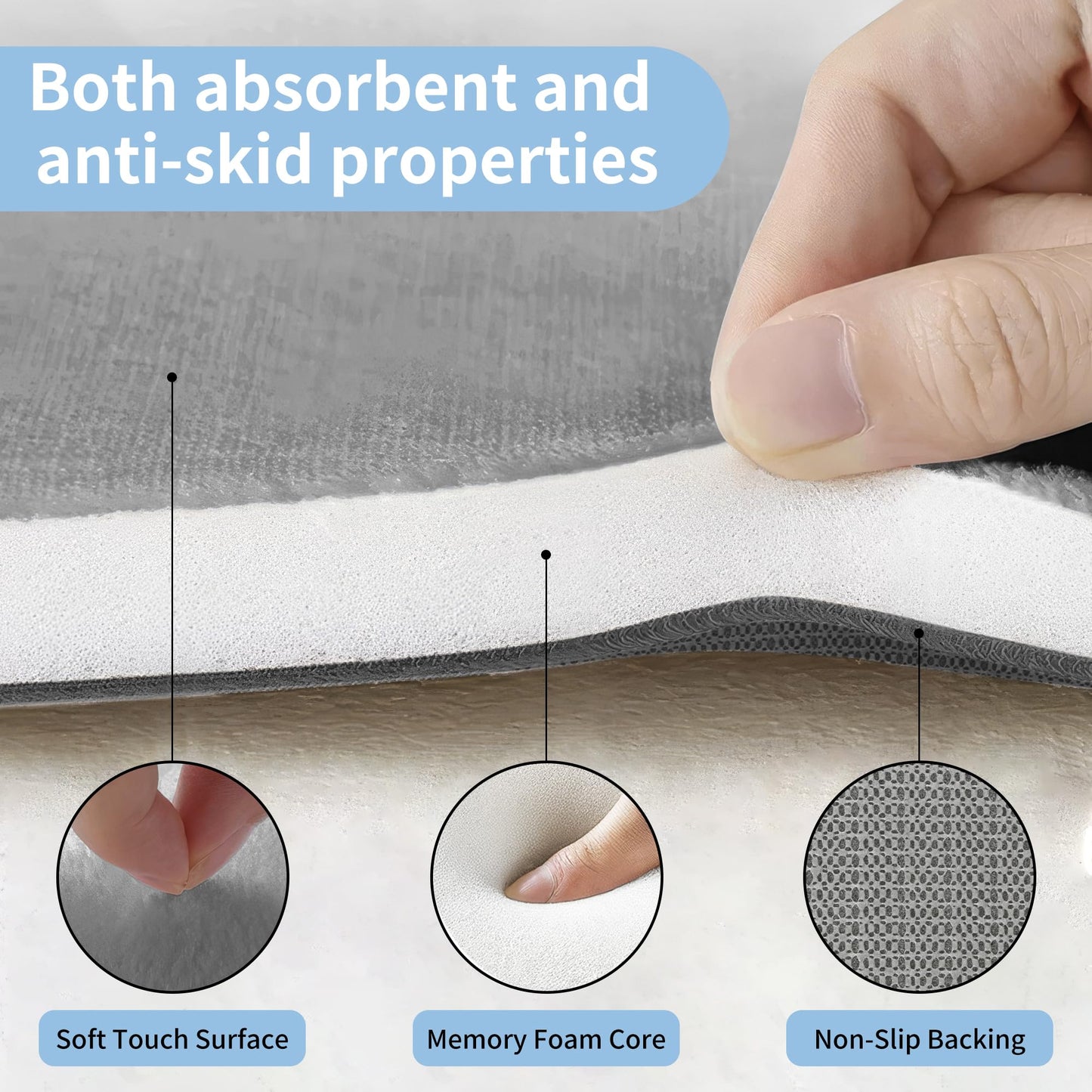 Cupic Cupid Super Soft Memory Foam Bath Mats for Bathroom Floor Shower & Tub, Grey Bathroom Rugs Non Slip Washable, Water Absorbent Bath Rugs, Quick Dry Bath Carpet for Decor 24" x 16"
