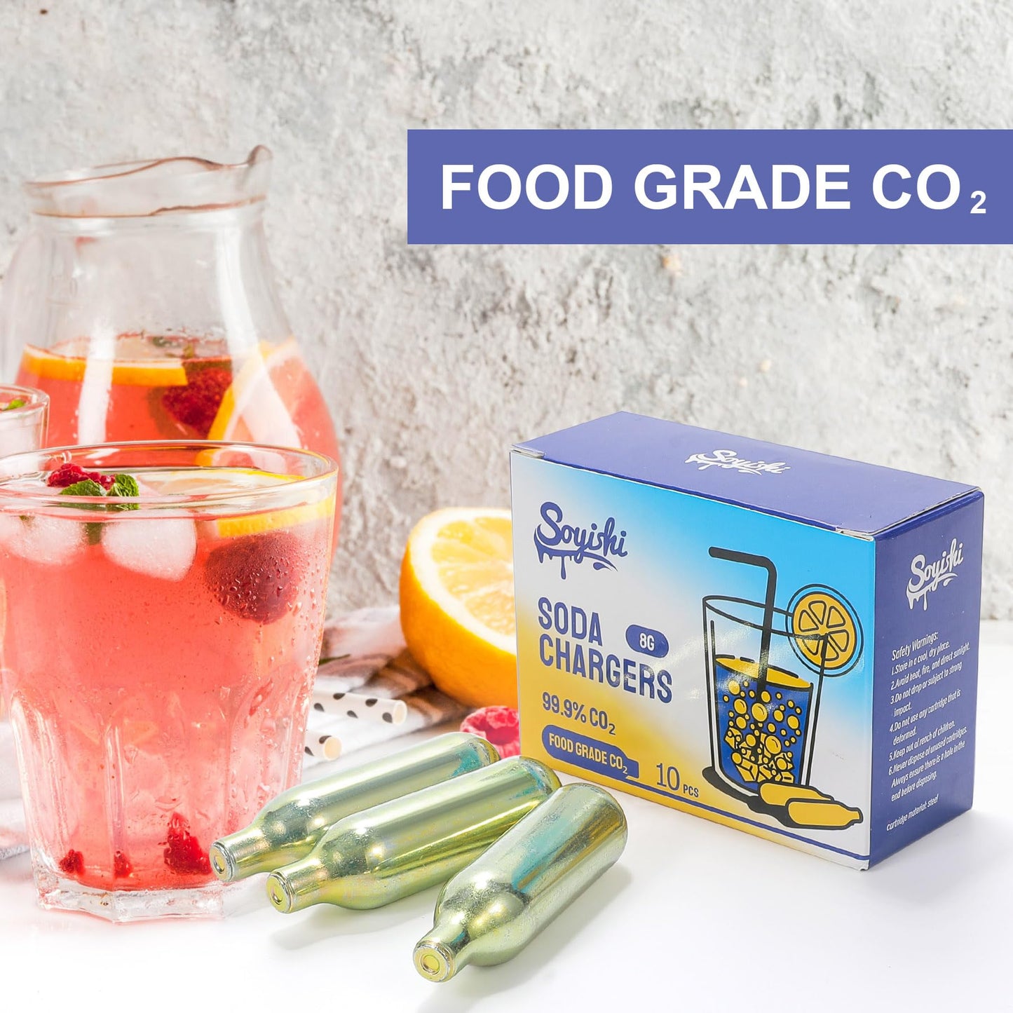 Soyishi CO2 8g Soda Cartridges for Soda Maker Food Grade Seltzer Water Cartridges Non-Threaded Soda Chargers Compatible With Soda Siphons(10 Pcs)