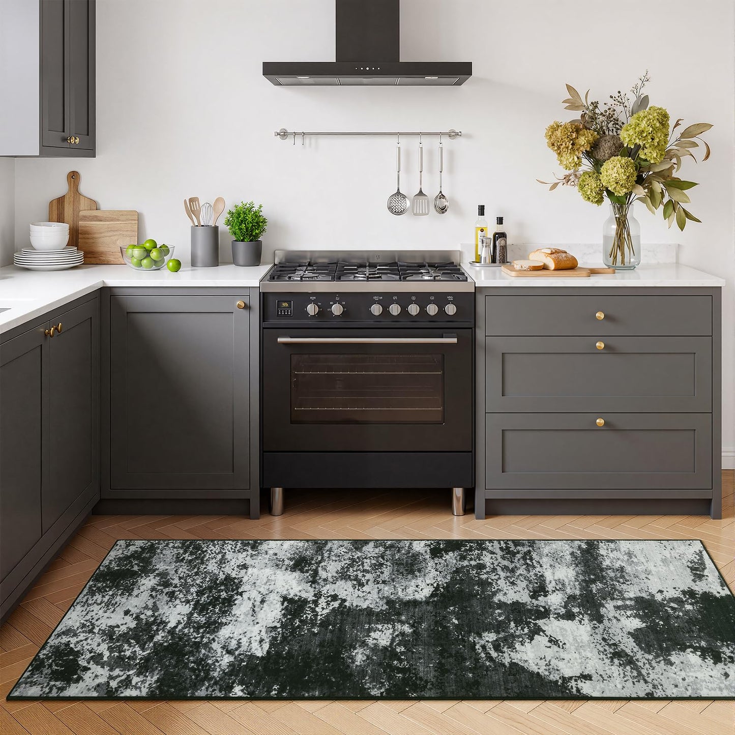Merelax 2x6 Entryway Long Runner Area Rug, Black Washable Modern Abstract Entry Rugs for Kitchen Bedroom Hallways Living Room, Non Slip Carpet for Indoor Door High Traffic Family Room Decor