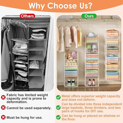 6 Tier Raised-Height Hanging Closet Organizer, Stackable Sweater Organizer