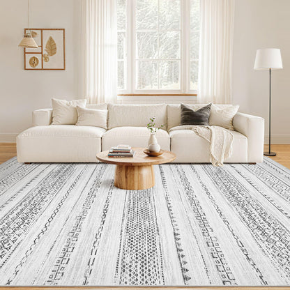 Nakagishi Area Rug Living Room Rugs: 5x7 Machine Washable Boho Large Neutral Farmhouse Stain Resistant Moroccan Indoor Floor Carpet for Bedroom Nursery Dorm Classroom Playroom Dining Room House- Grey