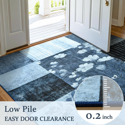 FALARK 6x9 Area Rug for Living Room, Modern Geometric Patchwork Large Rug, Washable Non-Slip Indoor Low Pile Carpet for Bedroom Dining Room Office Playroom Home Dorm Decor, Blue