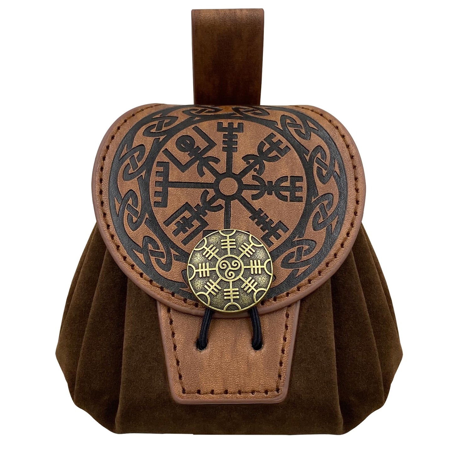 HiiFeuer Medieval Embossed Faux Leather Belt Pouch, Retro Renaissance Portable Belt Bag Coin Purse Dice Bag for LARP Ren Faire (Brown A)