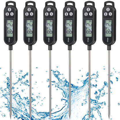 6 Pcs Instant Read Meat Thermometer with Long Probe 9.65 Inch Kitchen Cooking Food Candy Waterproof Digital Thermometer for BBQ Water Milk Yogurt Liquid (Round&Square Ring,Black,White,Red)