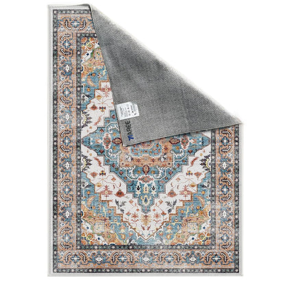 YLAREE Washable Rug Small Entryway Area Rug Non Slip Indoor Door Mat 2x3 Entrance Stain Resistance Low Pile Throw Rugs for Inside Front Door Floor Bedroom Kitchen Entry, Blue Brown