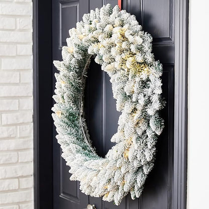 Glitzhome 36" D Oversized Pre-Lit Christmas Wreath with 50 Warm White Lights and Timer, Artificial Wreaths for Christmas Festival Celebration Front Door Wall Window Party Decor