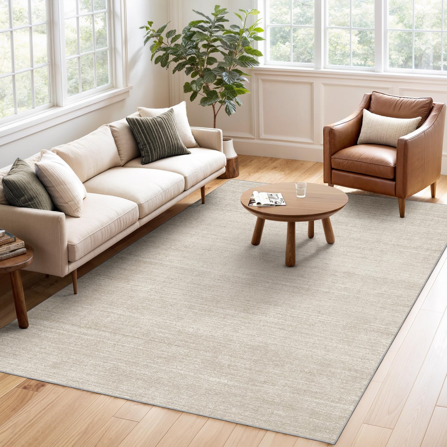 Valenrug Washable Rugs 4x6 - Stain Resistant 4x6 Area Rugs for Living Room, Non Slip Backing Printed Rugs for Bedroom, Folable Machine Washable Area Rug(4'x6', Beige)