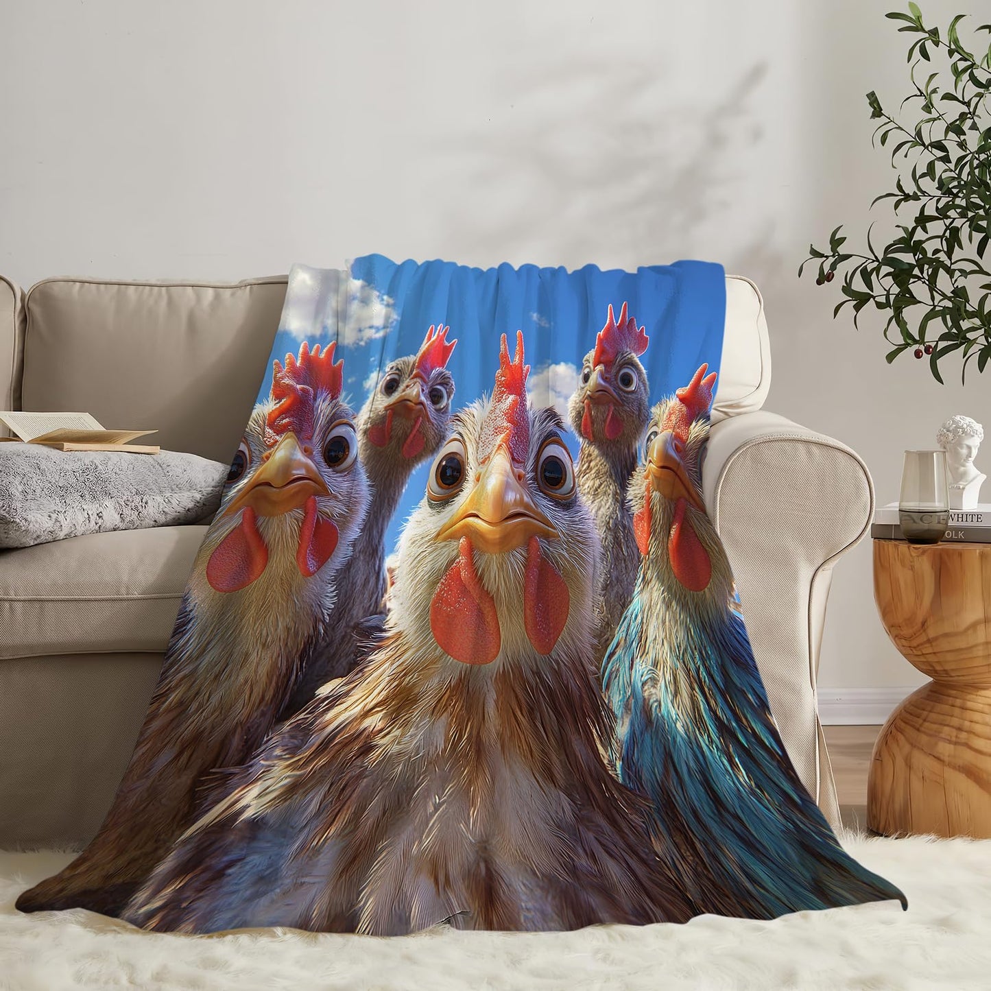 Funny Rooster Blanket Gifts for Girls Boys Adults Chiken Fleece Blankets Soft Warm Farmhouse Animal Roosters Themed Throw Cozy Flannel Plush Stuff Throws for Kids Men Women Bed Couch Decor 50"x40"