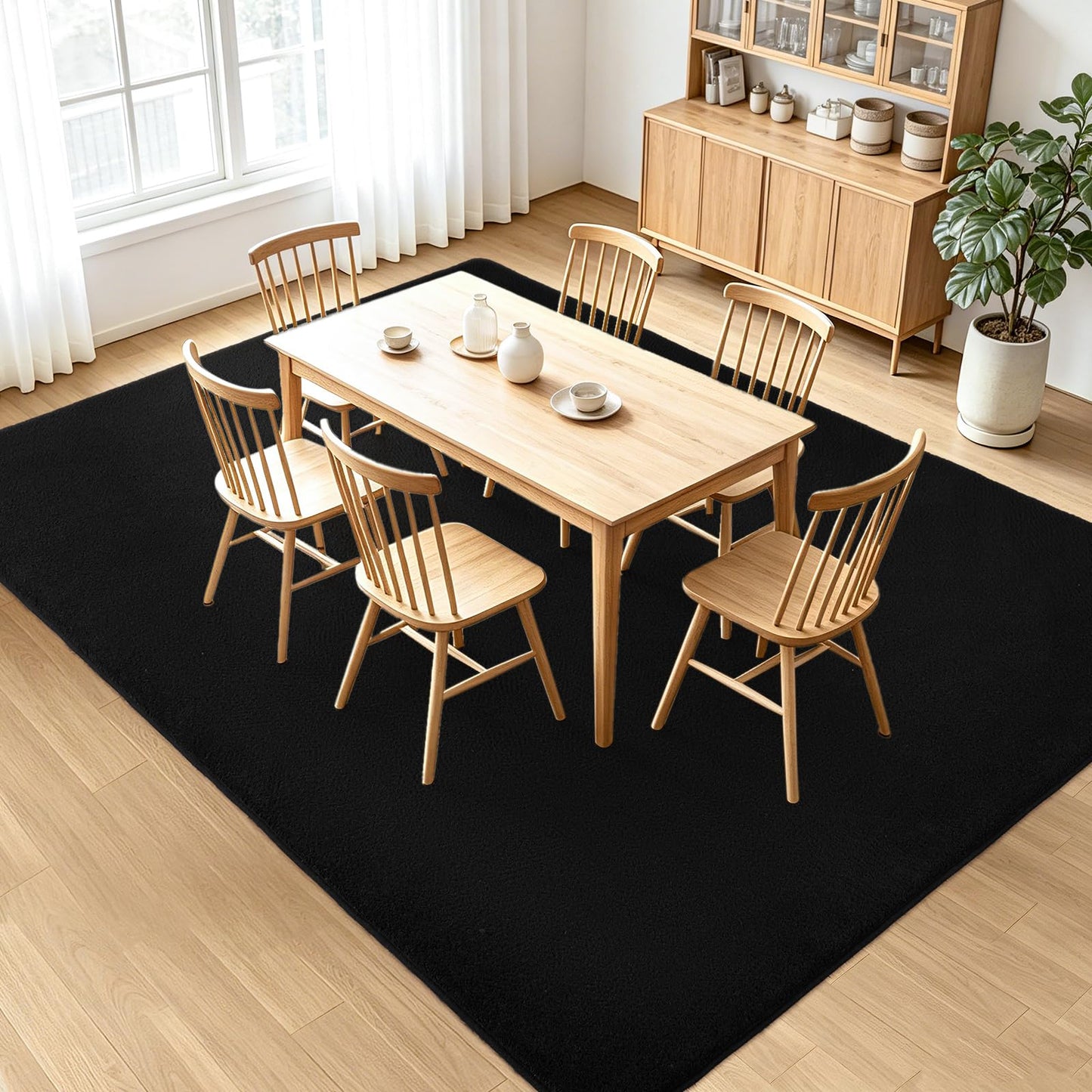 Black Large Area Rugs for Living Room Memory Foam Carpet Non-Slip Washable Rug Perfect Decor for Modern Home 4x6ft