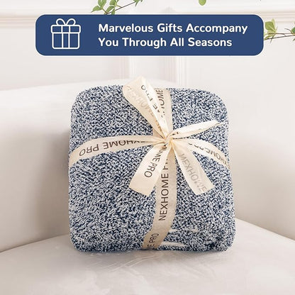 NEXHOME PRO Twin Size Soft Throw Blankets for Couch, Cozy Blankets Reversible Warm Knit Blanket for Women, Fuzzy Plush Lightweight Throws for Sofa, Bed, Picnic, Navy 60 x 80 inches