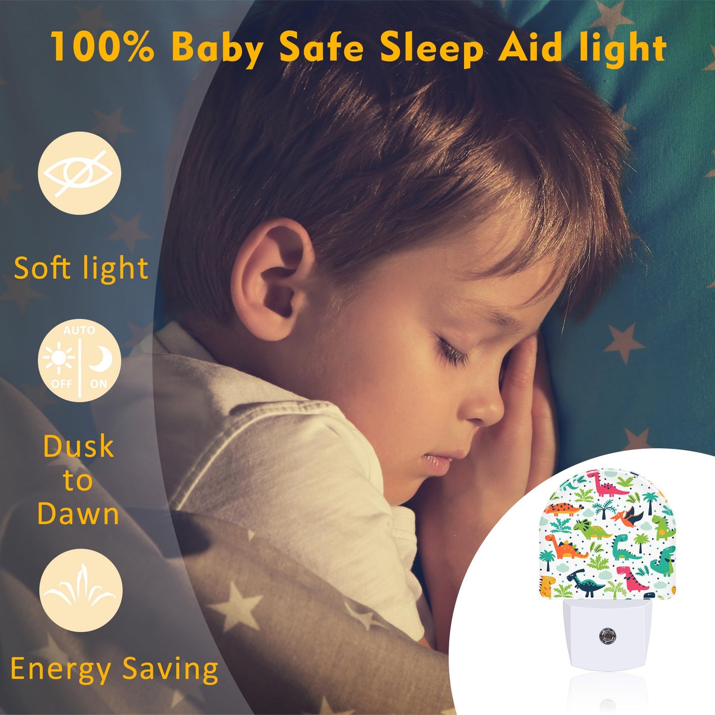 sndheke Cute Funny Dinosaurs Night Light for Kids, Childish Dinos Night Light Plug in with Dusk to Dawn Sensor, 0.5w Energy Saving Sleep Friendly Nightlight for Hallway Stairway Kitchen Bedroom