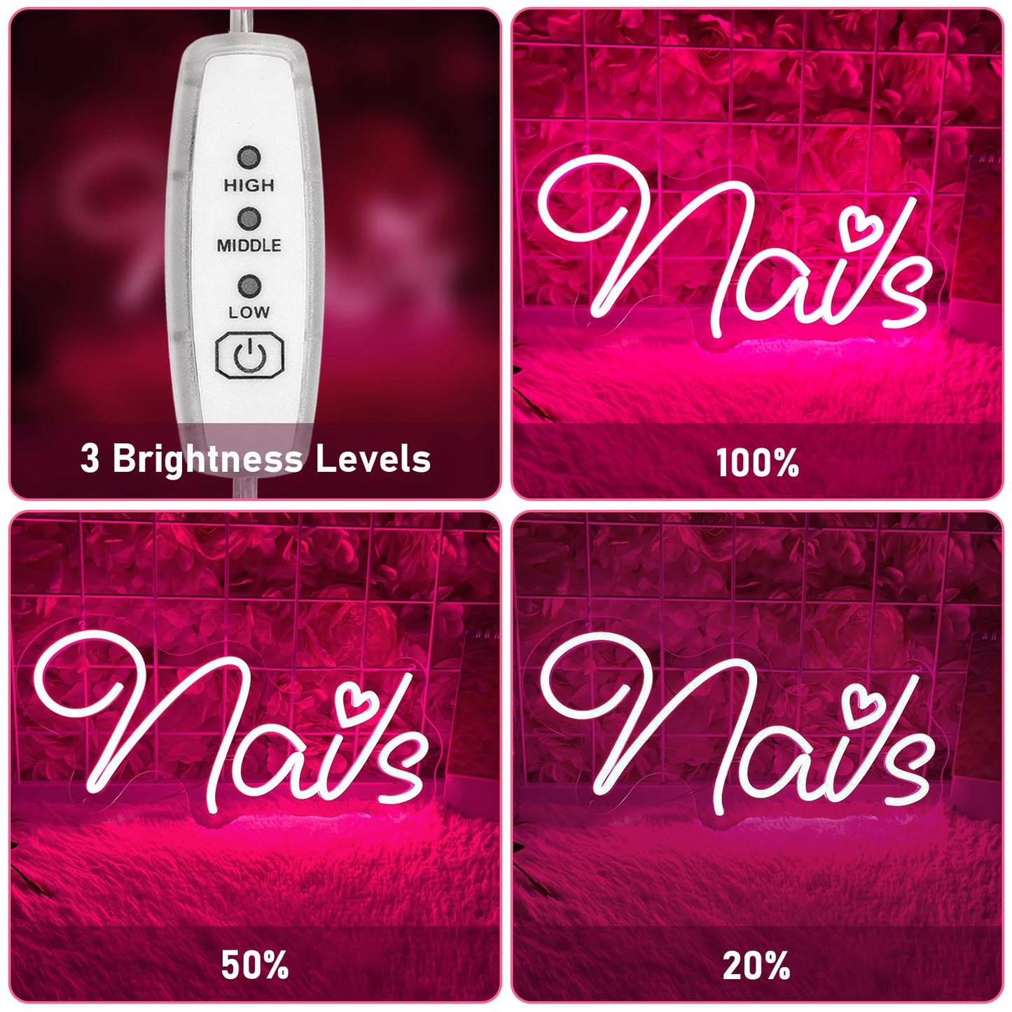 Brochao Nails Neon Sign Nail LED Sign Light Up Sign for Nial Room Wall Decar for Beauty Room Nail Salon Business Store Home Party Decoration Gift for Teen Girls