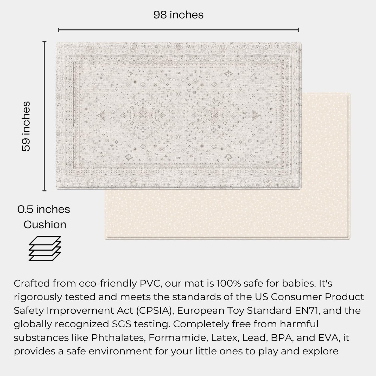 Baby Care Soft Rug (Prestige, Ikat - Persia) 98'' x 59'' Original One-Piece Reversible Rollable Waterproof Play Mat for Infants, Babies, Toddler, and Kids