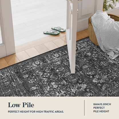Lahome Margot 5x7 Washable Black Area Rugs for Living Room, Non Slip Bedroom Rug, Stain Resistant Floor Dining Room Carpet for Office Entrance Decor