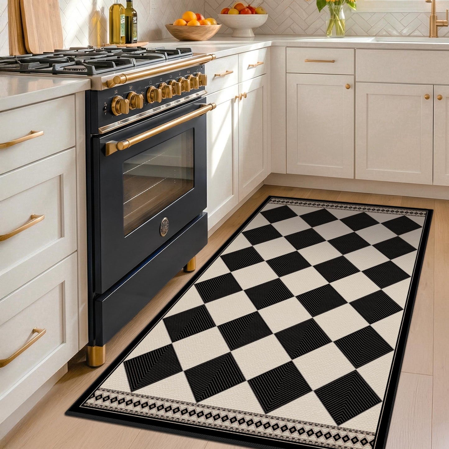 Black and White Diamond Outdoor Easy Jute Front Porch Rug 3x5, Washable Non-Slip Checkered Entryway Rug, Modern Farmhouse Boho Low Pile Indoor Carpet for Living Room, Kitchen, Mudroom, Laundry Room