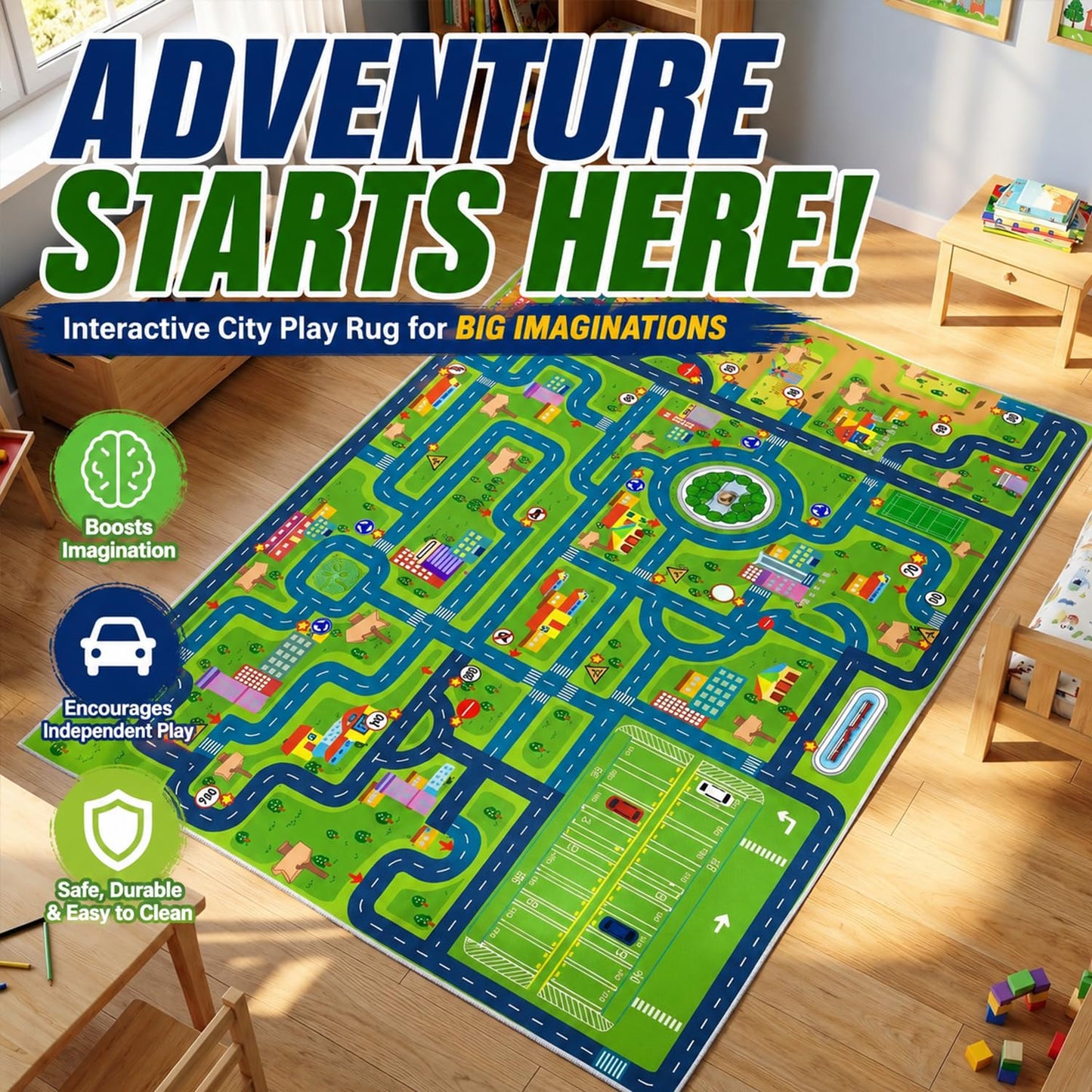 yongjoy Car Rug Road Map Area Rug, 78.7" x 59" Non-Slip Floor Mat