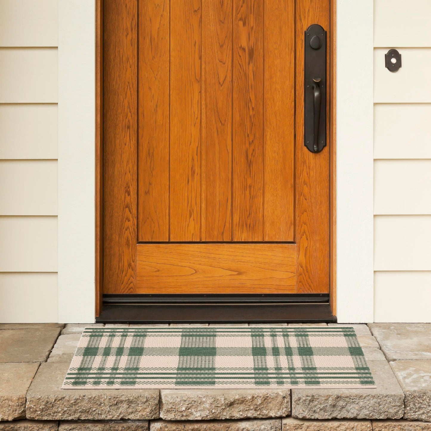 SAFAVIEH Courtyard Collection 2' x 3'7" Green/Beige CY6201 Modern Farmhouse Plaid Indoor/ Outside Waterproof Easy cleansingPatio Backyard Mudroom Accent Mat