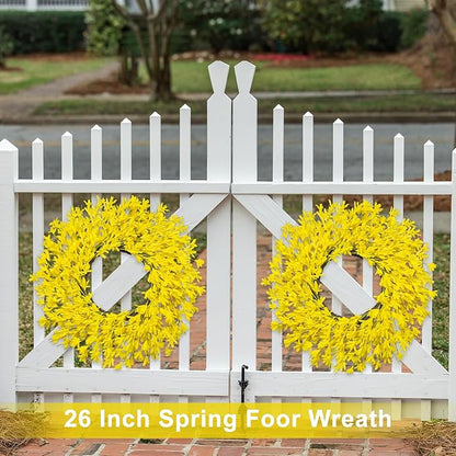 Large Summer Fall Wreaths for Front Door 26 Inch Fall Summer Door Wreath Autumn Wreaths for Front Door Wild Floral Wreath for Farmhouse Porch Wall Wedding Living Room Home Decor Aesthetic(Yellow)