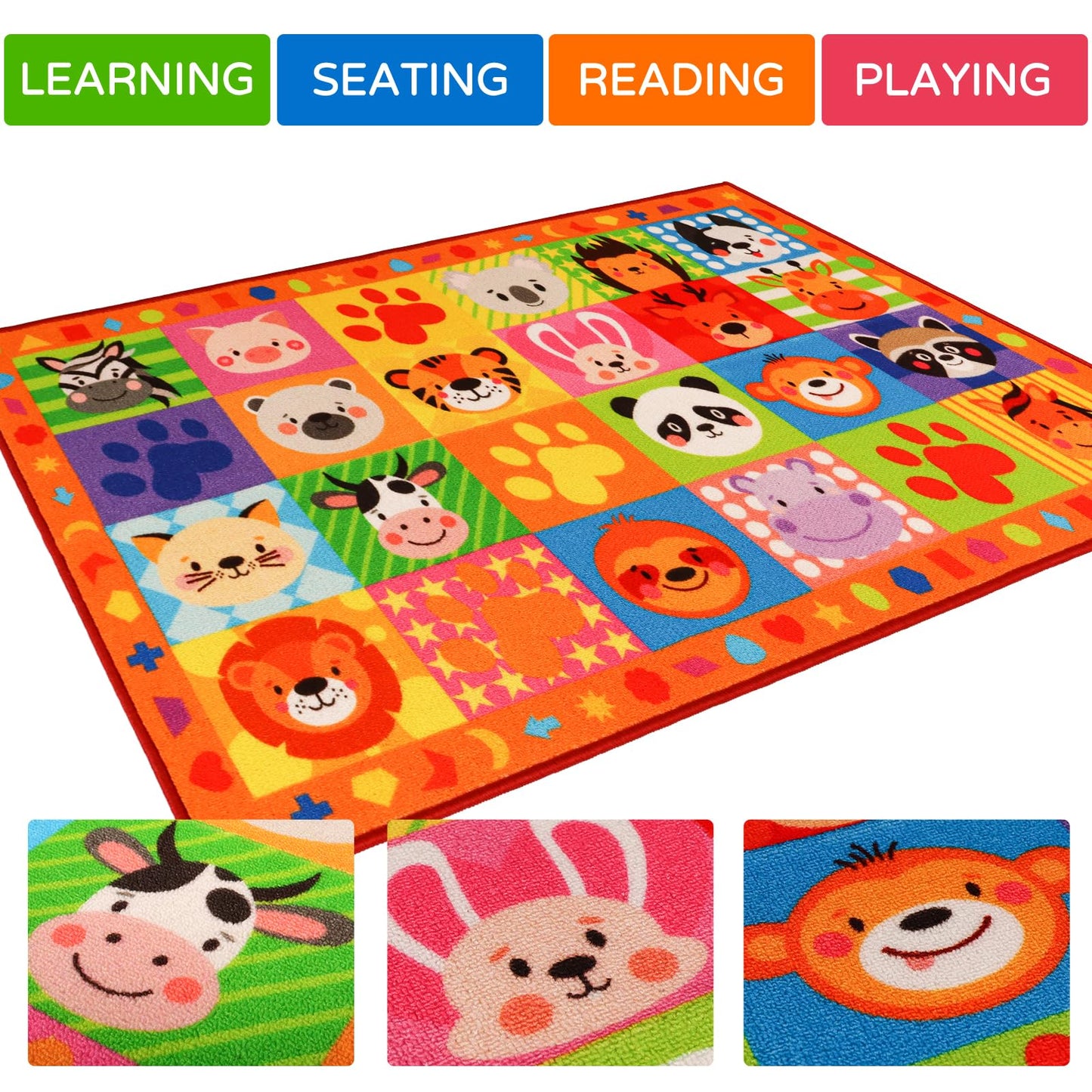 Classroom Carpet Kids Rug,3'3" x 5'3" Cute Animal Kids Rugs for Playroom,Non-Slip Educational Classroom Rug,Washable Preschool Rugs for Classroom Elementary Playroom Kids Room